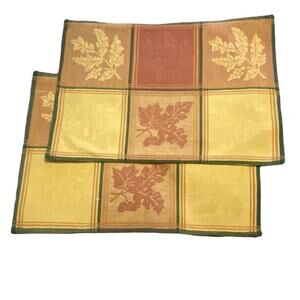 Jacquard Fabric Placemats Rectangle Autumn Leaves Oak Maple Acorn Set 2